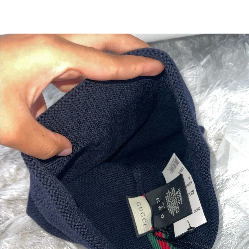 NWT Gucci LOVED Navy Blue Beanie Hat - Picture 6 of 11